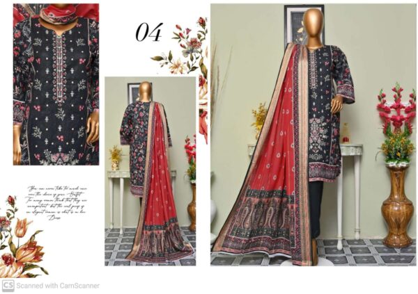 3 PIECES UNSTITCHED KHADDAR, EMBROIDERY NECKLINE & PRINTED ZARI KHADDAR DUPATTA